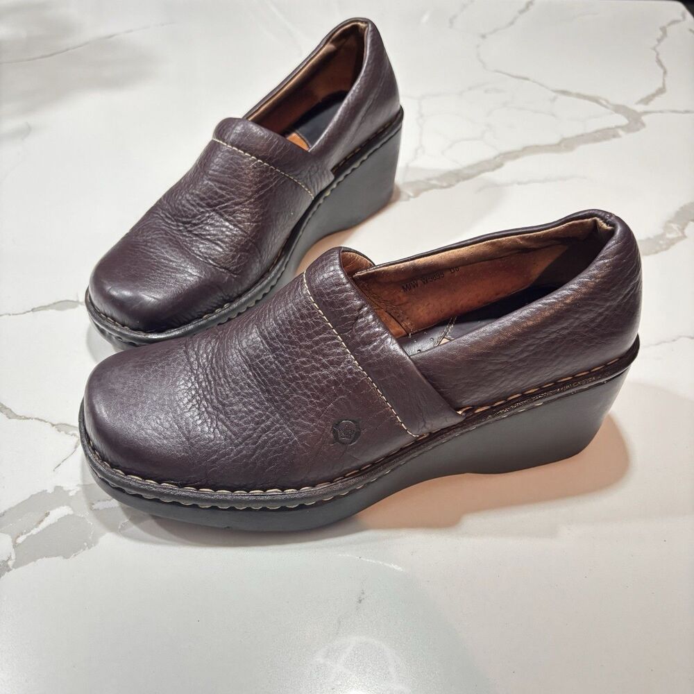 Born | W9898 Womenâs Brown Pebbled Leather Clogs Loafers Slip On Shoes Size 8 39